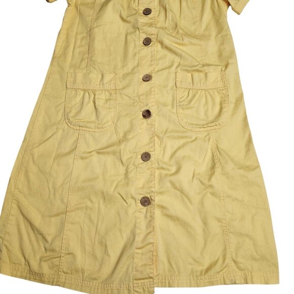Vintage Koret Women’s Yellow Denim Dress With Pockets 100% Cotton Button Up Sz L - Picture 3 of 11